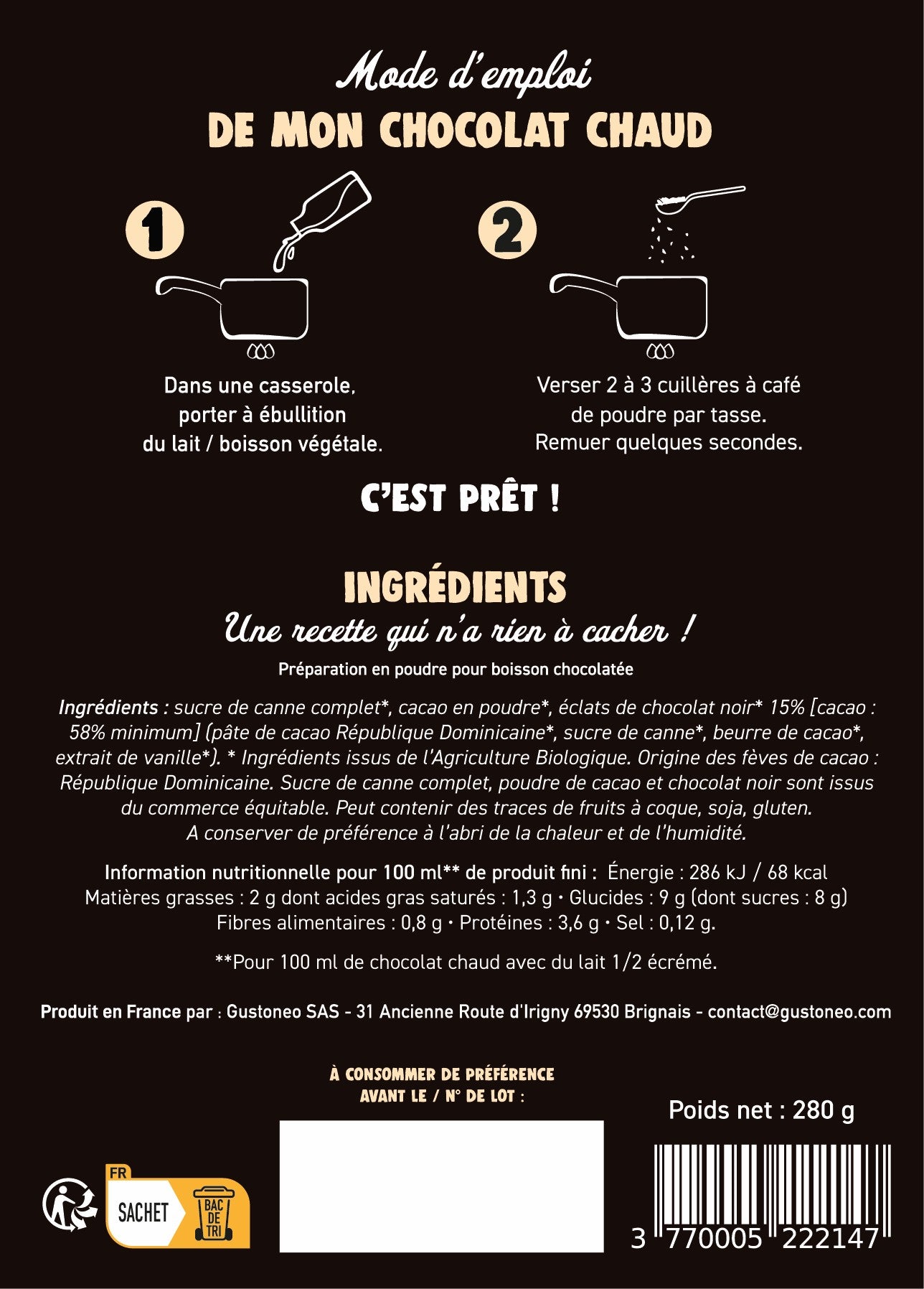 Poudre Chocolat Chaud Noir